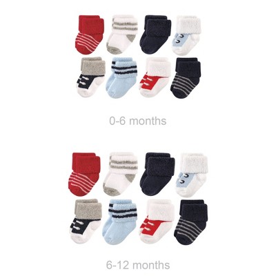 Luvable Friends Infant Boy Grow with Me Cotton Terry Socks, Red Navy Stripe, 0-6 and 6-12 Months