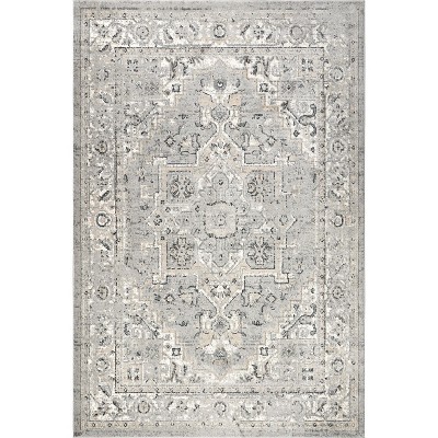 Nuloom Gena Medallion 4x6 Indoor Area Rug for Living Room Bedroom Dining Room Kitchen, Light Grey/Ivory