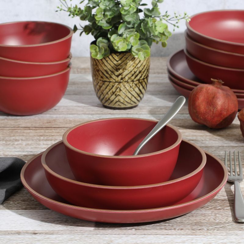 Gibson Home Rockabye 12 Piece Double Bowl Malemine Dinnerware Set in Red, 2 of 10
