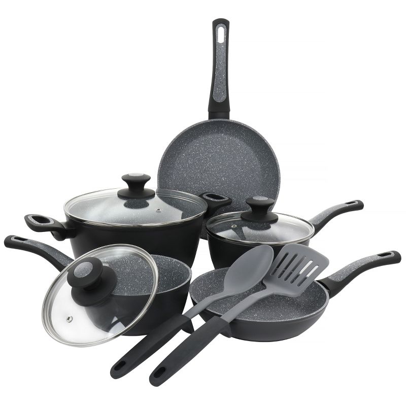 Oster 10 Piece Non-Stick Aluminum Cookware Set in Black and Grey Speckle, 1 of 13