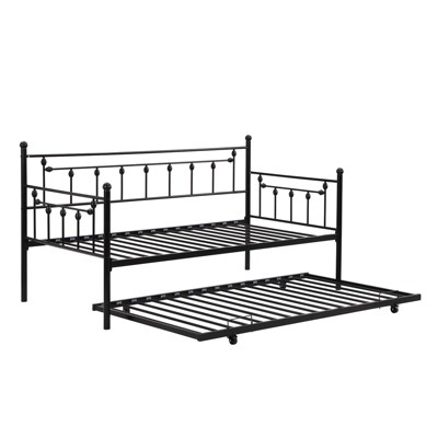 Bunk Rectangular Twin Size Metal Daybed Couch Pull Out Trundle Sofa Bed 2 in 1 Convertible Sleeper Daybed Sofa Bed Frame for Bedroom Living Room