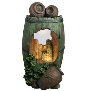 Northlight 31" LED Lighted Rustic Green Barrel and Brown Urn Pots Outdoor Garden Water Fountain - 1 of 1