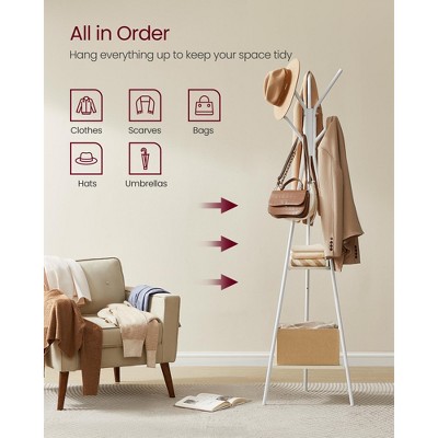 White and Light Brown Freestanding Coat Rack with Shelves