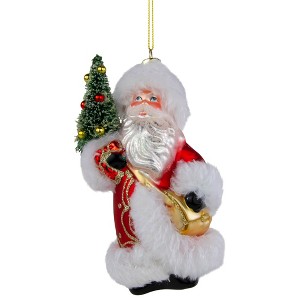 Northlight Santa Claus with Christmas Tree Glass Ornament - 6.25" - Red and White - 1 of 4