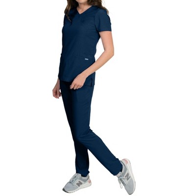 Medgear Celeste Women's Stretch Scrubs Cross Over Neckline Top and Slim Leg Pants