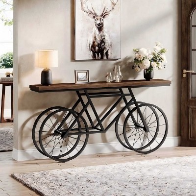Hommoo 70.9" Console Table with Bicycle Base Rustic Brown