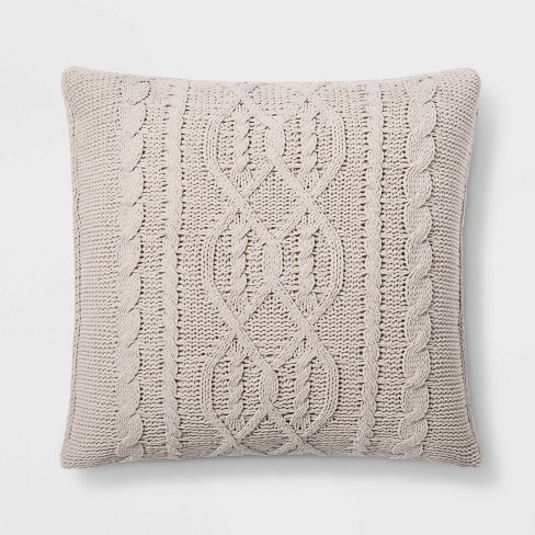 Oversized Cable Knit Chenille Square Throw Pillow Neutral Threshold