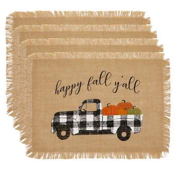 Happy Fall Y'all Farmhouse Burlap Placemat, Set of 4 - 13" x 19" - Elrene Home Fashions