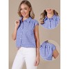 INSPIRE CHIC Women's Turndown Collar Cap Sleeve Summer Check Plaid Vintage Button Up Blouses - 2 of 4