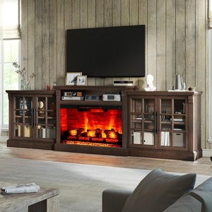 AMERLIFE 97" Farmhouse TV Stand with 33" Fireplace for TVs up to 100", Media Entertainment Center for Living Room, Rustic Brown - 1 of 4