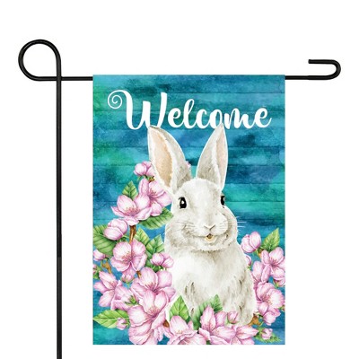 Welcome Bunny Floral Spring Garden Flag in Pink and Blue