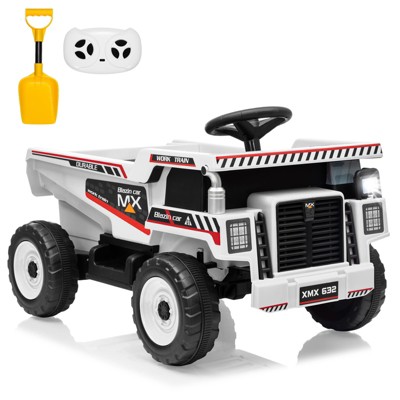 Garvee 12V Ride On Dump Truck for Kids with Remote Control, Electric Construction Vehicle Toy with Auto-Lift Bed, Shovel, LED Lights, Music