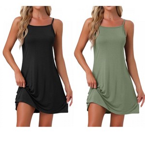 INSPIRE CHIC Women's 2 Pcs Modal Soft Spaghetti-Strap Dress Crewneck Sleepwear - 1 of 4
