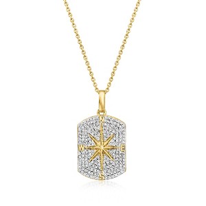 Ross-Simons 0.50 ct. t.w. Diamond Compass Dog Tag Pendant Necklace in 18kt Gold Over Sterling - 1 of 3