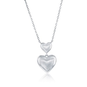 Bella Silver Sterling Silver, Matte Double Heart Puffed Necklace - Silver - 16+2 Inch - 1 of 2