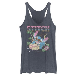 Women's Lilo & Stitch Surfing Stitch Racerback Tank Top - 1 of 4