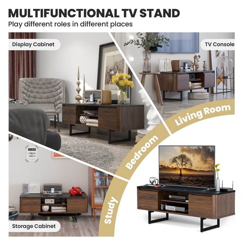 Costway TV Stand Entertainment Media Console w/ 2 Cabinets & Adjustable Shelf, 5 of 11