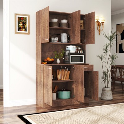LunaLulinlk 70.87"" Tall Wardrobe& Kitchen Cabinet, with 6-Doors, 1-Open Shelves and 1-Drawer for bedroom,Walnut
