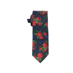 bar III Mens Rose Tartan Plaid Floral Self-tied Necktie - 1 of 1