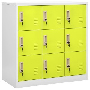 vidaXL Locker Cabinets Set - Industrial Steel Storage Organizers - Gray and Green - 9 Lockers with Locks - 35.4"x17.7"x36.4" - 1 of 4