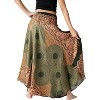 Women's Boho Maxi Skirt - Floral Print Long Flowy Skirt Green Floral - 3 of 4