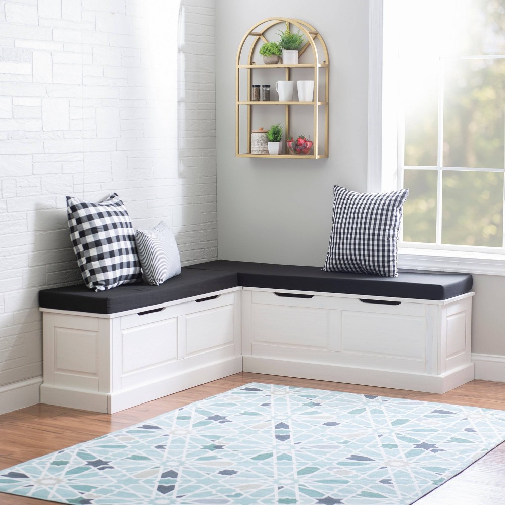 Tobin Traditional Solid Wood Backless Storage Corner Nook Breakfast Bench Cushion White/Black - Linon: Upholstered, Hinged Lid, Foam Padding