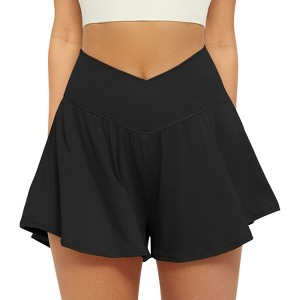 FIONECA Crossover Athletic Shorts for Women 2 in 1 Flowy Running Shorts with Pockets Spandex Butterfly Workout Tennis Skorts - 1 of 4