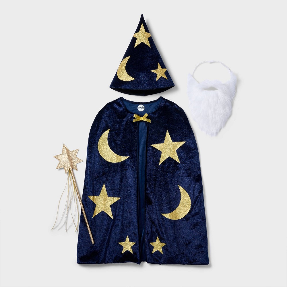 Pretend Play Wizard Costume with Cape, Hat, Beard & Wand 2T-XS - Gigglescape™