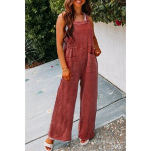 Coolmee Women's Casual Jumpsuits Front Pocket Loose Overalls One Piece Sleeveless Wide Leg Long Pant Rompers - 1 of 4