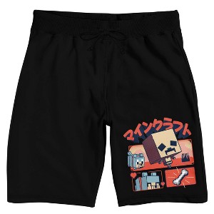 Minecraft Chibi Character & Dog Adult Black Sleep Pajama Shorts - 1 of 3