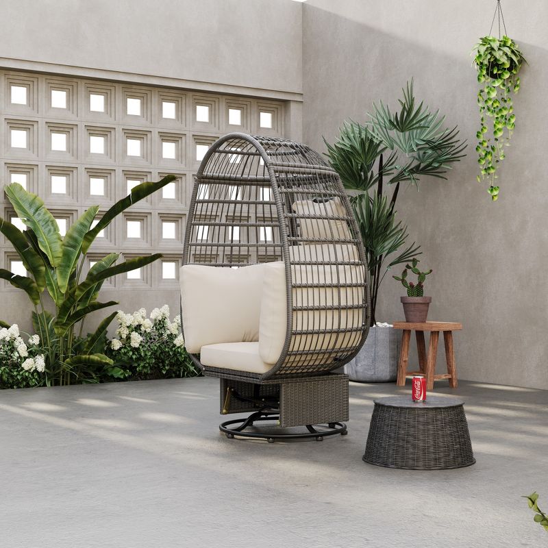 Outdoor Swivel Chair with Cushions, Rattan Egg Patio Chair with Rocking Function 4M - ModernLuxe, 3 of 14