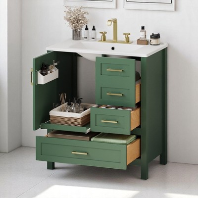 Mshliw 30" Bathroom Vanity with Ceramic Sink, Soft-Close Doors & Drawers, Solid Wood Frame, Modern Storage Cabinet
