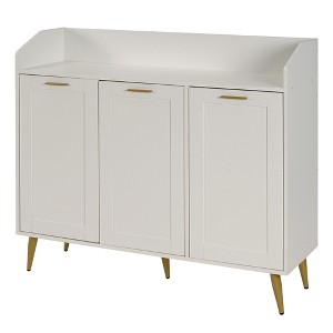 VECELO 3-Tier Shoe Storage Cabinet with 2 Adjustable Shelves, Accent Cabinet with Side Organizer & Mounted Hooks for Entryway, White - 1 of 4
