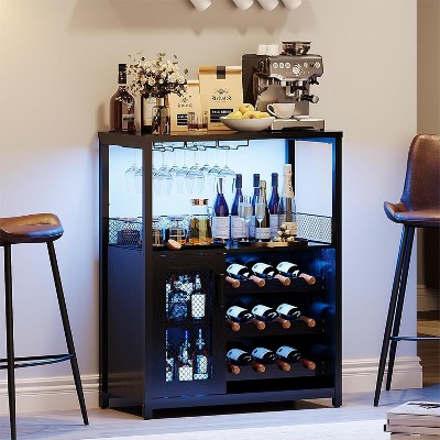 36'' Wine Storage Cabinet, Adjustable Shelves, Mesh Door & Baffle Design, Compact Liquor & Coffee Bar Cabinet for Kitchen, Dining Room