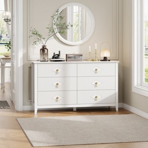 6 Drawers Fluted Dresser for Bedroom, 54" White Dresser TV Stand, Modern Chest of Drawers, Wood Drawer Clothes Storage Organizer Cabinet for Bedroom - 1 of 4
