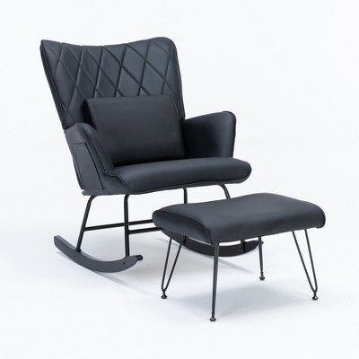 Nursery Rocking Chair, Glider Chair,Rocking Accent Chair with Lumbar Pillow and Ottoman for Nursery/Living Room/Bedroom