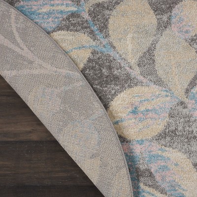 Handmade Round Grey and Beige Floral Synthetic Rug