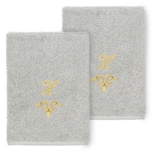 Linum Home Textiles 100% Turkish Cotton MONICA Gold Thread 2PC Embellished Washcloth Set - 1 of 3