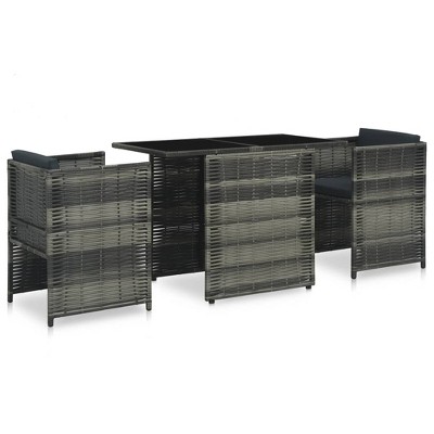 vidaXL 3 Piece Bistro Set with Cushions Poly Rattan Gray