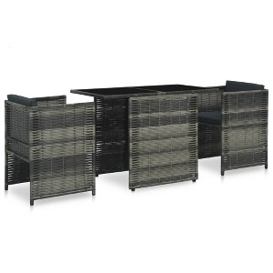 vidaXL 3 Piece Bistro Set with Cushions Poly Rattan Gray - 1 of 4