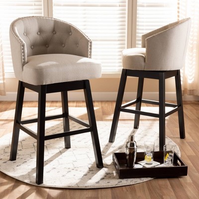 Theron 42" Brown Wood and Leather Swivel Barstool Set