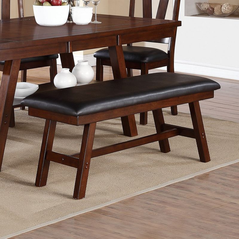 Simple Relax Faux Leather Dining Bench in Dark Walnut and Black, 2 of 5