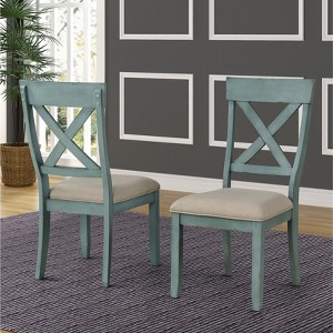 Roundhill Furniture Prato Two-Tone Wood Cross Back Upholstered Dining Chairs, Set of 2 - 1 of 4