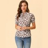 Allegra K Women's Ruffle Tie V-Neck Casual Smocked Short Sleeve Floral Top - 2 of 4