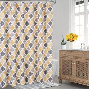 Modern Geometric Shower Curtain, Poly-Cotton Blean with Quatrefoil Design for Bathroom - 1 of 4