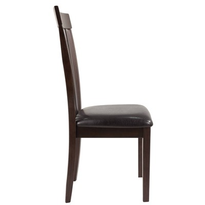 Transitional Dark Brown Leather Upholstered Side Chair with Wood Slat
