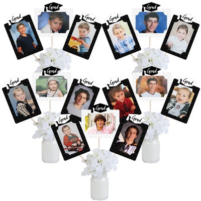 Big Dot of Happiness Black and White Grad - Best is Yet to Come - Graduation Party Picture Centerpiece Sticks - Photo Table Toppers - 15 Pieces