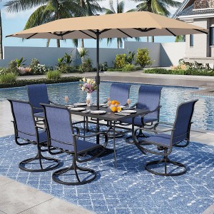 Captiva Designs 8pc Patio Dining Set with Rectangular Steel Table & Sling Swivel Chairs & Market Umbrella - 1 of 4