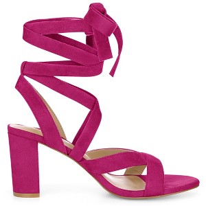 Allegra K Women's Open Toe Front Crisscross Chunky Heel Lace Ups Sandals - 1 of 4