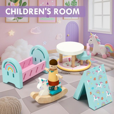 Etokfoks Wooden Dollhouse Furniture Set 39 Pcs 5 Rooms Family Dolls Pets All Wood Doll House Accessories Pretend Play for Kids Ages 3 — фото 7